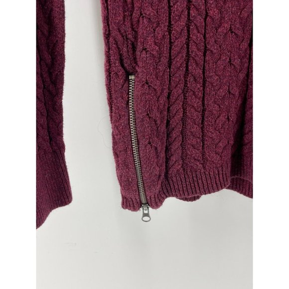 American Eagle Outfitters Burgundy Cable Knit Cardigan Sweater Zippers Size S - Picture 3 of 12